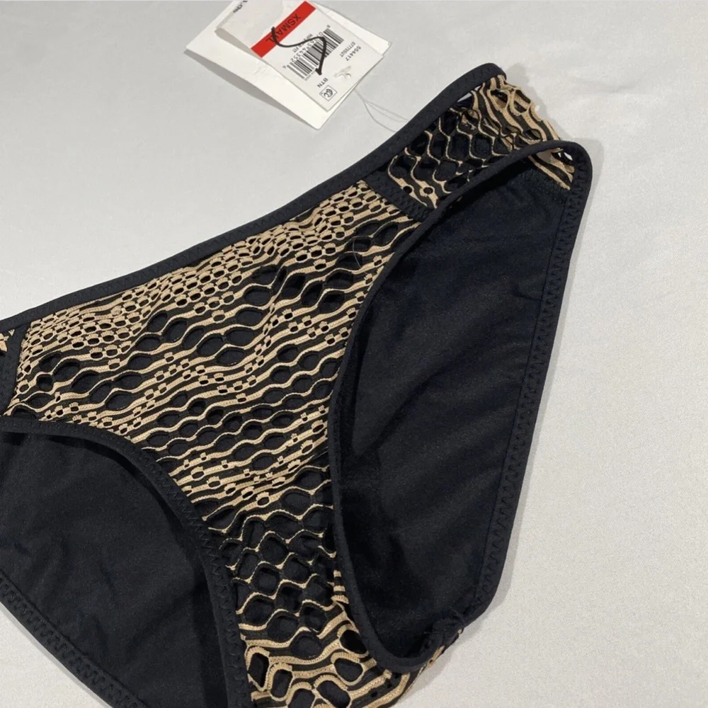 NEW Becca [‎ XS ] Reveal Hipster Bikini Bottoms in Black/Tan